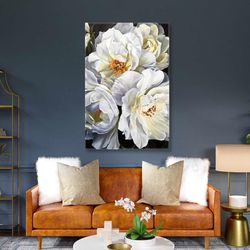 white flower wall art, garden canvas art, nature wall decor, roll up canvas, stretched canvas art, framed wall art paint