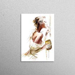 woman applying lipstick painting print, wall decor, wall decoration, glass printing, woman applying makeup wall art,