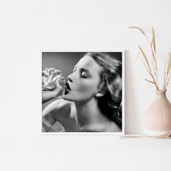 woman drinking perfume classy stylish print black and white retro vintage luxury fashion photography canvas framed print