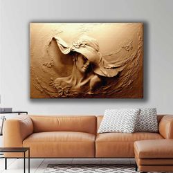 woman in sepia colored marble embossed hat 3d roll up canvas, stretched canvas art, framed wall art painting