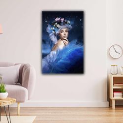 woman in wedding dress with flower prayer make-up modern roll up canvas, stretched canvas art, framed wall art painting