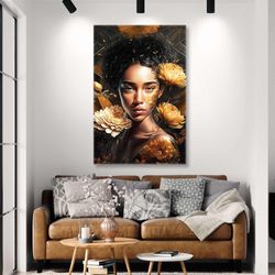 woman wall art, curly hair woman canvas art, beauty wall decor, roll up canvas, stretched canvas art, framed wall art pa