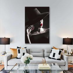 woman wall art, red lipstick canvas art, sexy woman wall decor, roll up canvas, stretched canvas art, framed wall art pa