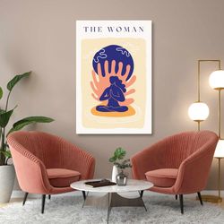 woman wall art, yoga canvas art, scandinavian wall decor, boho wall art, roll up canvas, stretched canvas art, framed wa