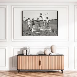 Women Golf Players Black and White Vintage Funny Retro Photography Wall Art Canvas Framed Canvas Printed Wall Art Trendy