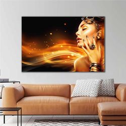 red lipstick and pearl ring blindfolded woman model decoration hairdresser roll up canvas, stretched canvas art, framed