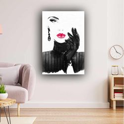 red lipstick woman pattern abstract roll up canvas, stretched canvas art, framed wall art painting