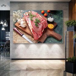 red meat decorated with spices butcher restaurant decor roll up canvas, stretched canvas art, framed wall art painting