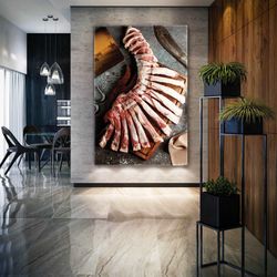 red meat ribs butcher shop restaturant roll up canvas, stretched canvas art, framed wall art painting