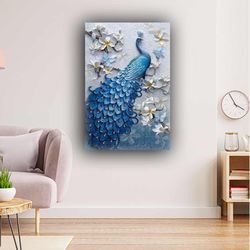 relief 3d peacock roll up canvas, stretched canvas art, framed wall art painting