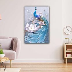 relief peacock marble look roll up canvas, stretched canvas art, framed wall art painting
