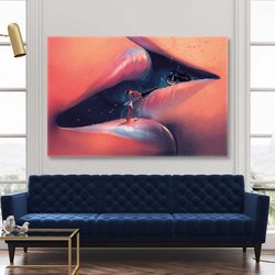 romantic couple with motorcycle in mouth roll up canvas, stretched canvas art, framed wall art painting-1