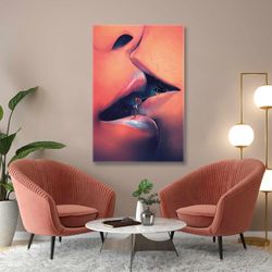 romantic couple with motorcycle in mouth roll up canvas, stretched canvas art, framed wall art painting