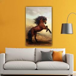 rough brown horse nobility nature landscape roll up canvas, stretched canvas art, framed wall art painting