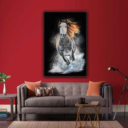 running horse nobility mane animal roll up canvas, stretched canvas art, framed wall art painting
