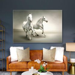 running noble white horses charismatic animal roll up canvas, stretched canvas art, framed wall art painting-1