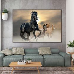 running horses black horse nobility landscape animal roll up canvas, stretched canvas art, framed wall art painting