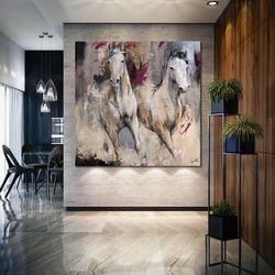 running white horses oil paint effect decor nobility roll up canvas, stretched canvas art, framed wall art painting