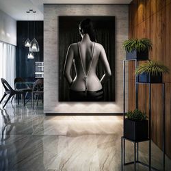 sexy woman wall art, nude canvas art, pearl wall art decor, woman wall art, roll up canvas, stretched canvas art, framed