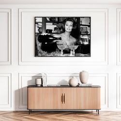 sophia loren drinking martini canvas black and white retro vintage classic iconic actress fashion photography canvas fra