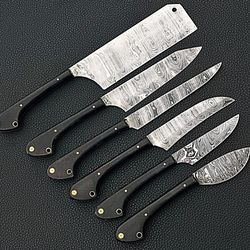 handmade 5 pcs damascus chef set, damascus kitchen set, kitchen tool, handmade luxury gifts for him, gift for her, new y