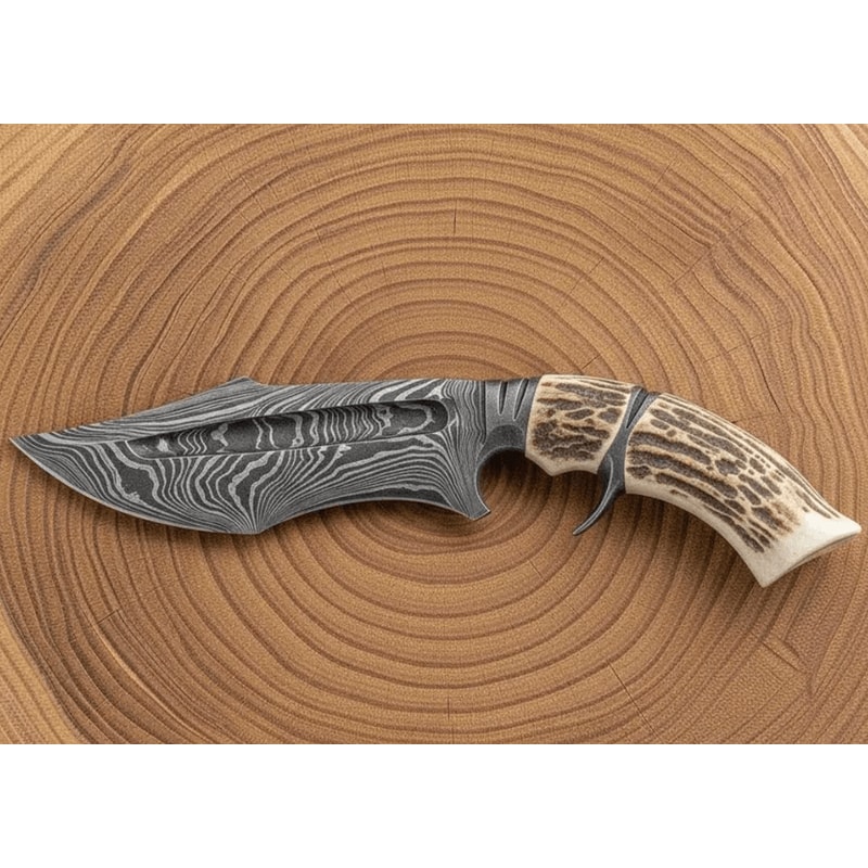 10 Inch Damascus Hunting Bowie Knife Genuine Stag Antler Handle Full Tang Outdoor Survival Knife 2