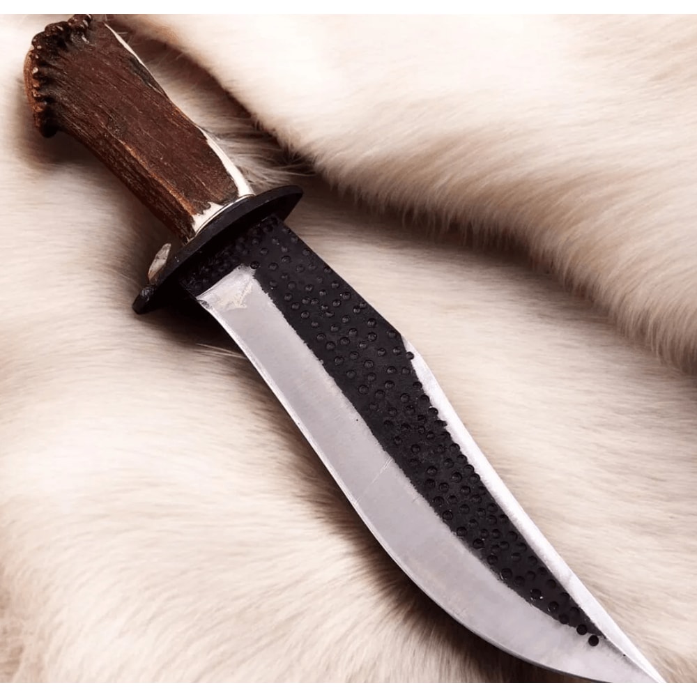 Stainless Steel Hunting Knife Stag Horn Handle Full Tang Fixed Blade With Leather Sheath Father 0