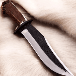 stainless steel hunting knife | stag horn handle | full tang fixed blade with leather sheath | father day gift