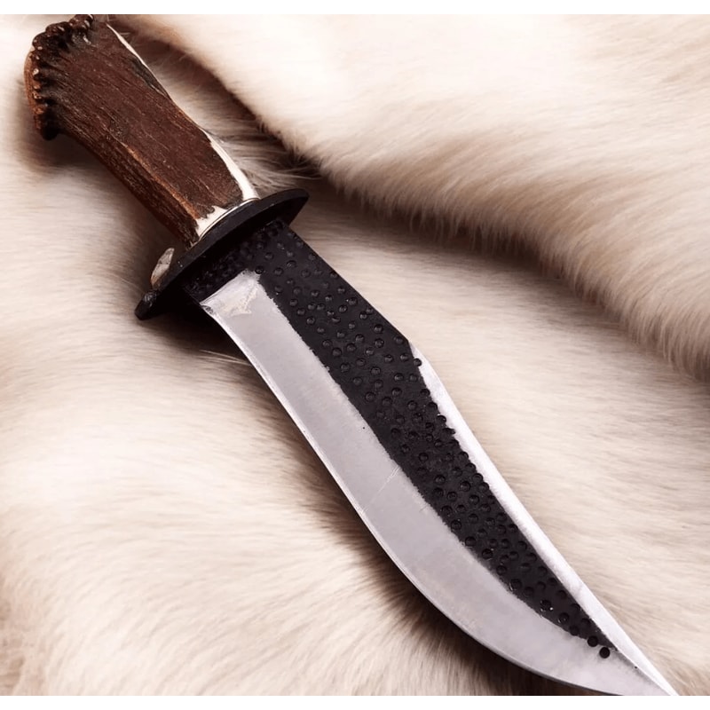 Stainless Steel Hunting Knife Stag Horn Handle Full Tang Fixed Blade With Leather Sheath Father 0
