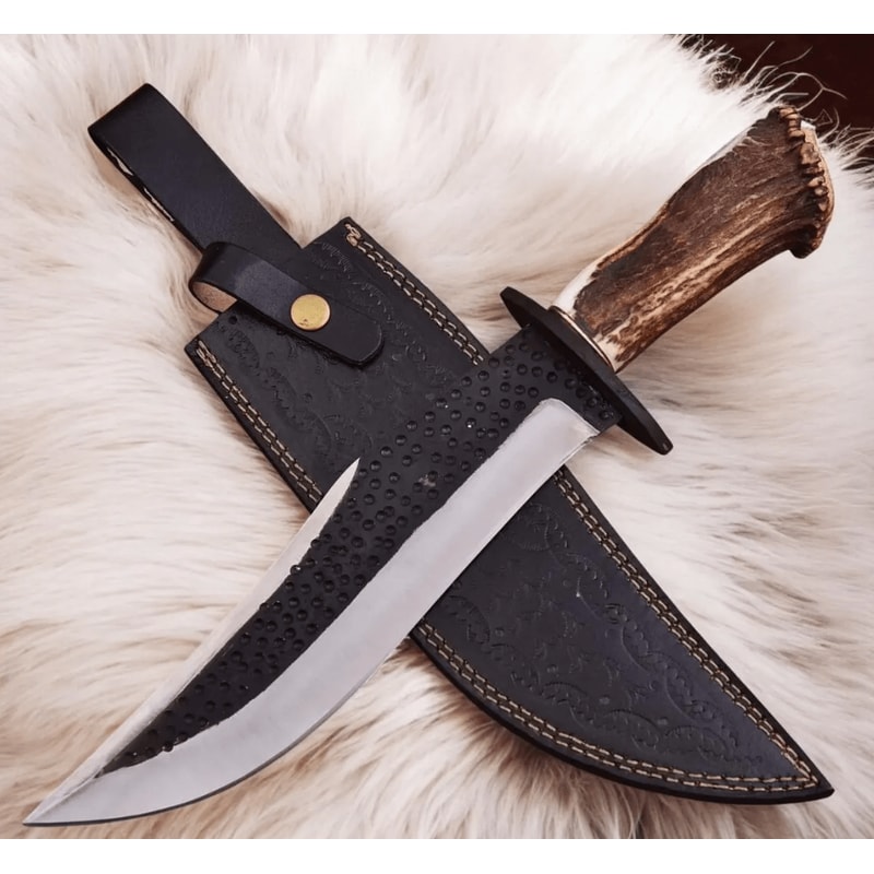 Stainless Steel Hunting Knife Stag Horn Handle Full Tang Fixed Blade With Leather Sheath Father 2
