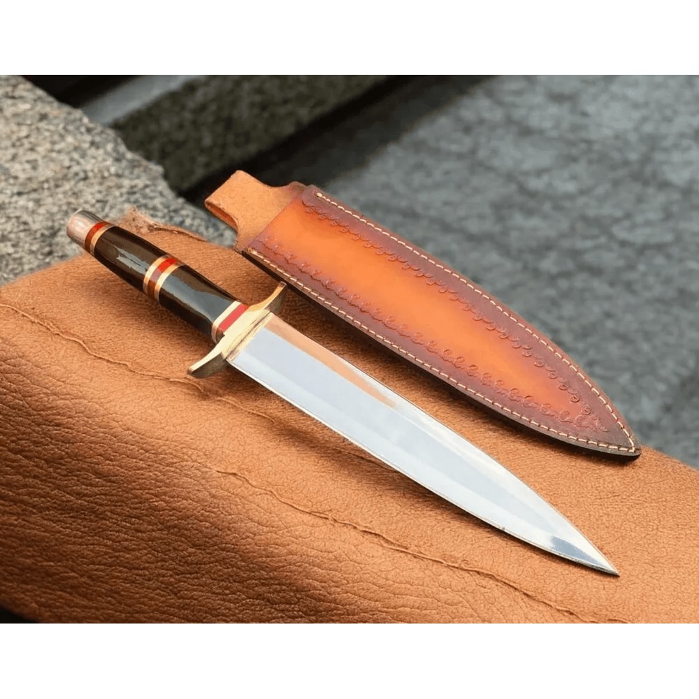 14 Inch D2 Steel Bowie Knife Horn Handle Brass Guard Full Tang Hunting Knife Hunting Gift BF G