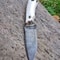 Real Damascus Small EDC Hunting Knife 150 Layers Stag Horn Handle With Leather Sheath 1
