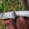 Real Damascus Small EDC Hunting Knife 150 Layers Stag Horn Handle With Leather Sheath 6