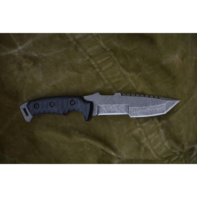 Tactical Knife Sleipner Steel Full Tang Stonewashed Blade Black Compact Handle 7