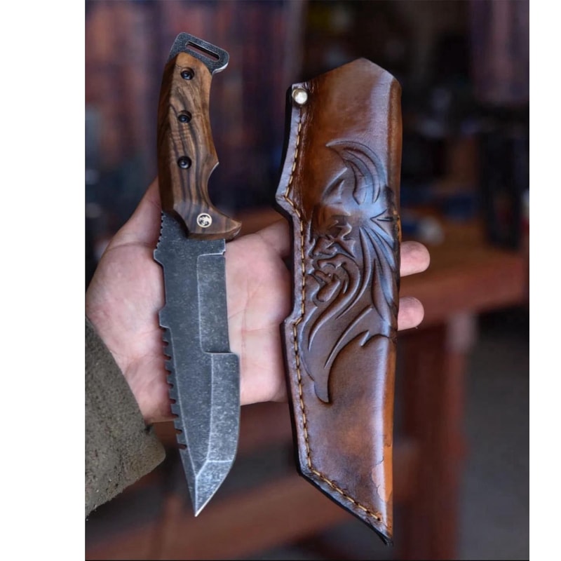 Tracker Knife Sleipner Steel Full Tang Outdoor Knife With Walnut Wood Handle Stonewashed Finish 0