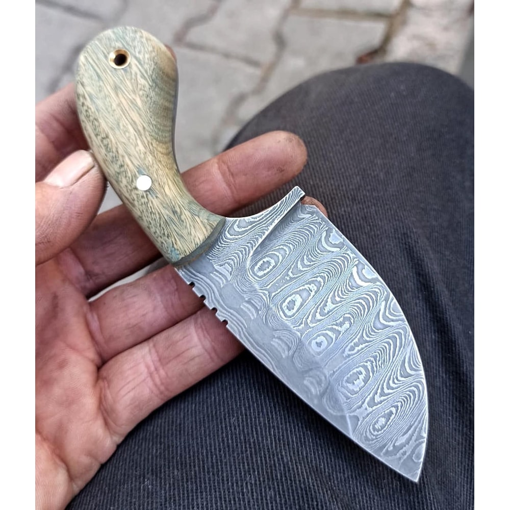 Real Damascus Skinning Knife 150 Layers Full Tang EDC Hunting Knife With Green Rosewood Handle 4