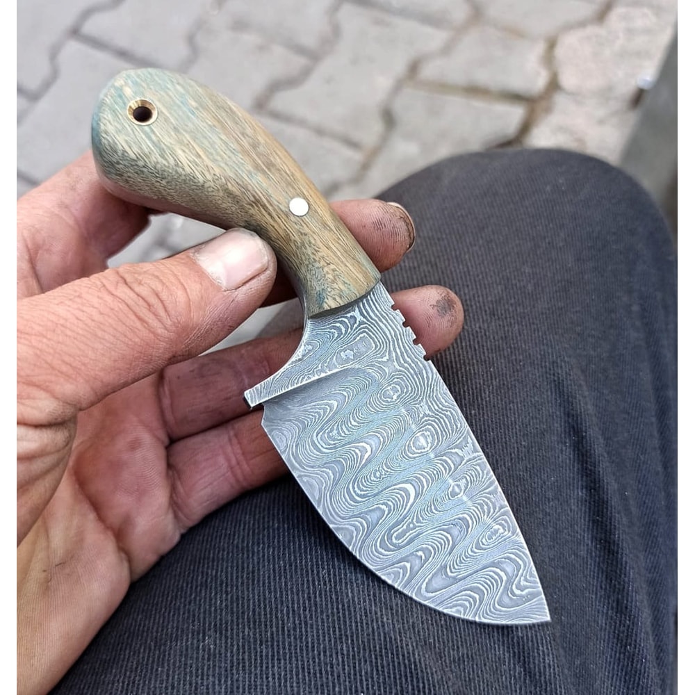 Real Damascus Skinning Knife 150 Layers Full Tang EDC Hunting Knife With Green Rosewood Handle 5