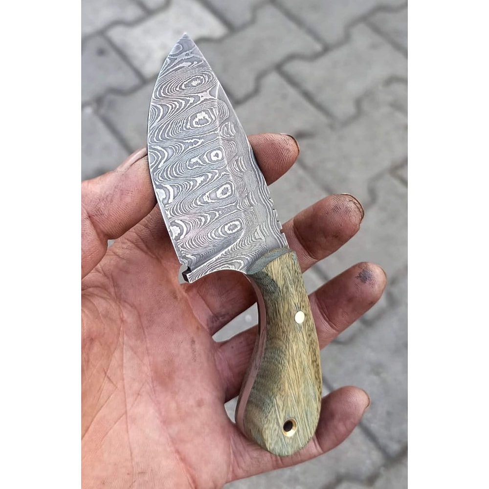 Real Damascus Skinning Knife 150 Layers Full Tang EDC Hunting Knife With Green Rosewood Handle 6