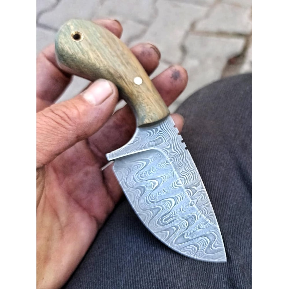 Real Damascus Skinning Knife 150 Layers Full Tang EDC Hunting Knife With Green Rosewood Handle 7