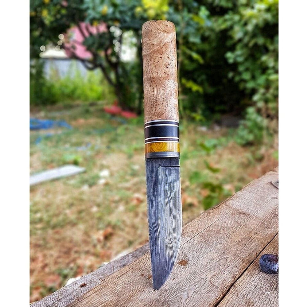 Real Damascus Puukko Knife Blacksmith Made Bushcraft Blade With Alder Wood Ebony Handle 9