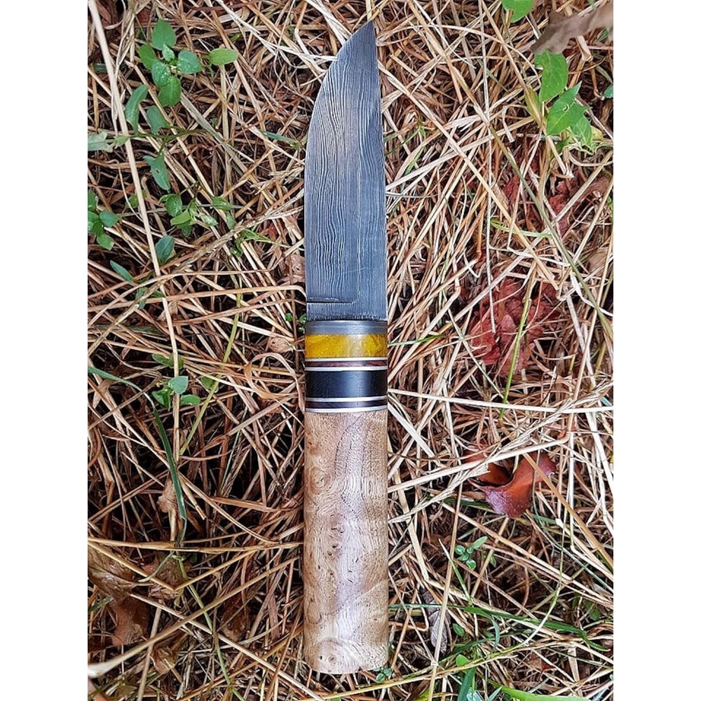 Real Damascus Puukko Knife Blacksmith Made Bushcraft Blade With Alder Wood Ebony Handle 3