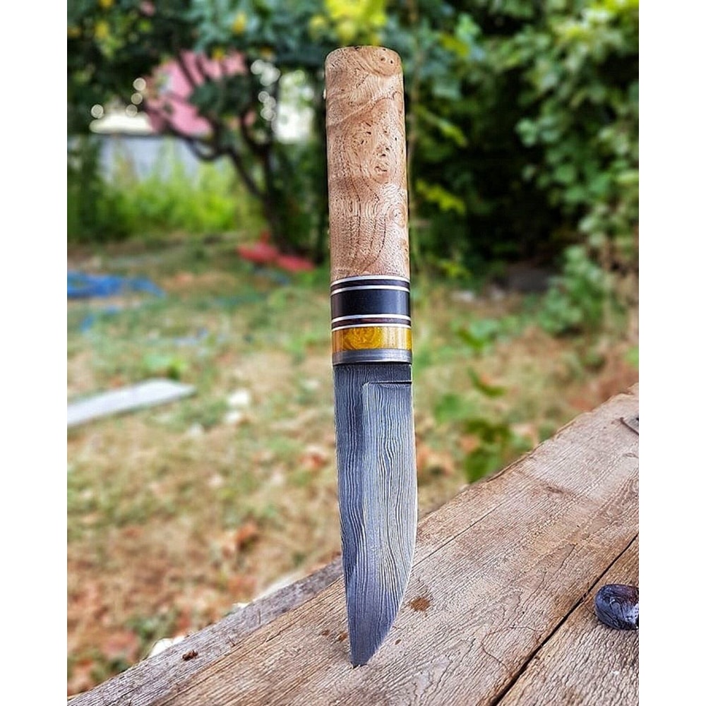 Real Damascus Puukko Knife Blacksmith Made Bushcraft Blade With Alder Wood Ebony Handle 4
