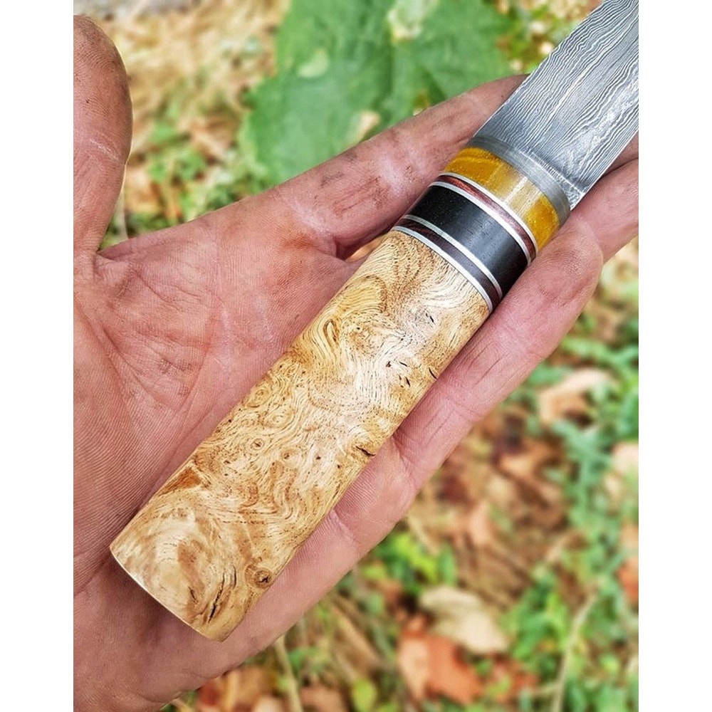 Real Damascus Puukko Knife Blacksmith Made Bushcraft Blade With Alder Wood Ebony Handle 5