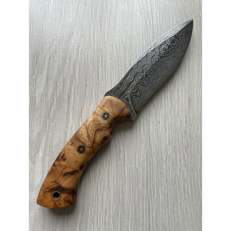 Real Damascus Outdoor Knife 150 Layers Blacksmith Made Bushcraft Knife Chestnut Wood Handle 0