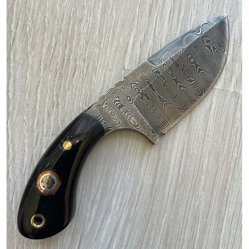 Real Damascus Skinning Knife 150 Layers Full Tang Hunting EDC Knife Cow Horn Handle 0