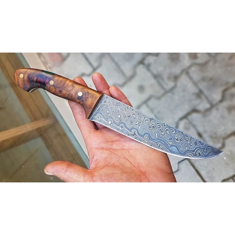 Real Damascus Kitchen Knife 150 Layers Blacksmith Made Chef Knife Walnut Epoxy Hybrid Handle 1
