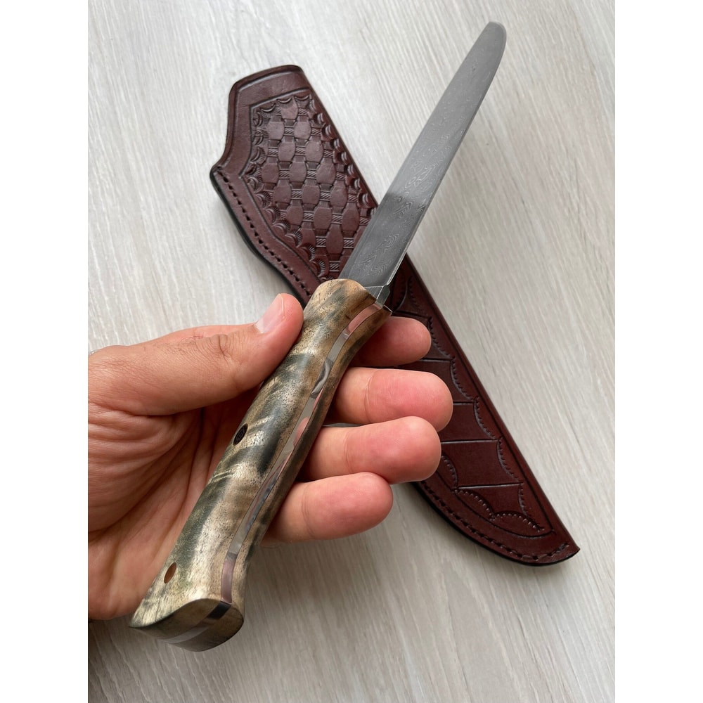 Real Damascus Butcher Knife 150 Layers Blacksmith Made Kitchen Knife Maple Wood Handle 3