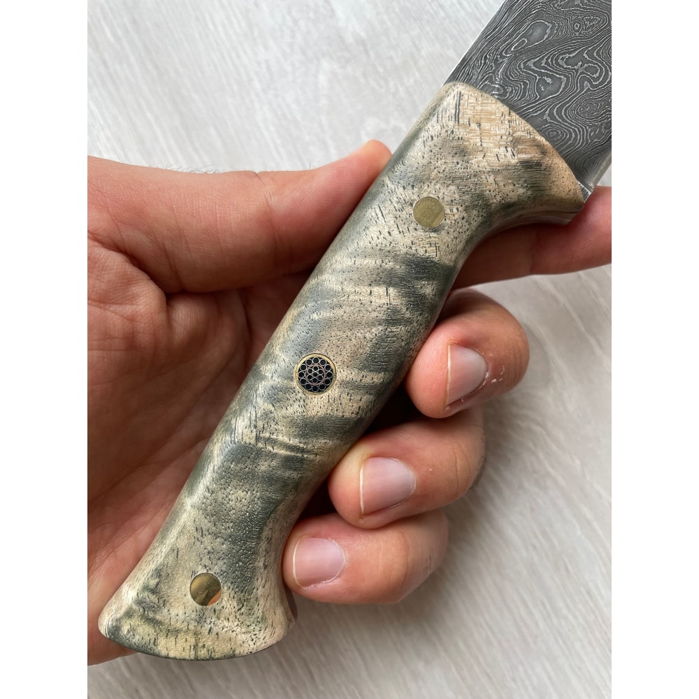 Real Damascus Butcher Knife 150 Layers Blacksmith Made Kitchen Knife Maple Wood Handle 5