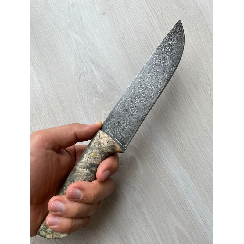 Real Damascus Butcher Knife 150 Layers Blacksmith Made Kitchen Knife Maple Wood Handle 7
