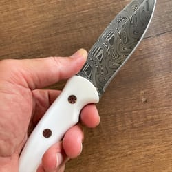 real damascus hunting knife 150 layers full tang outdoor camping knife white corian handle